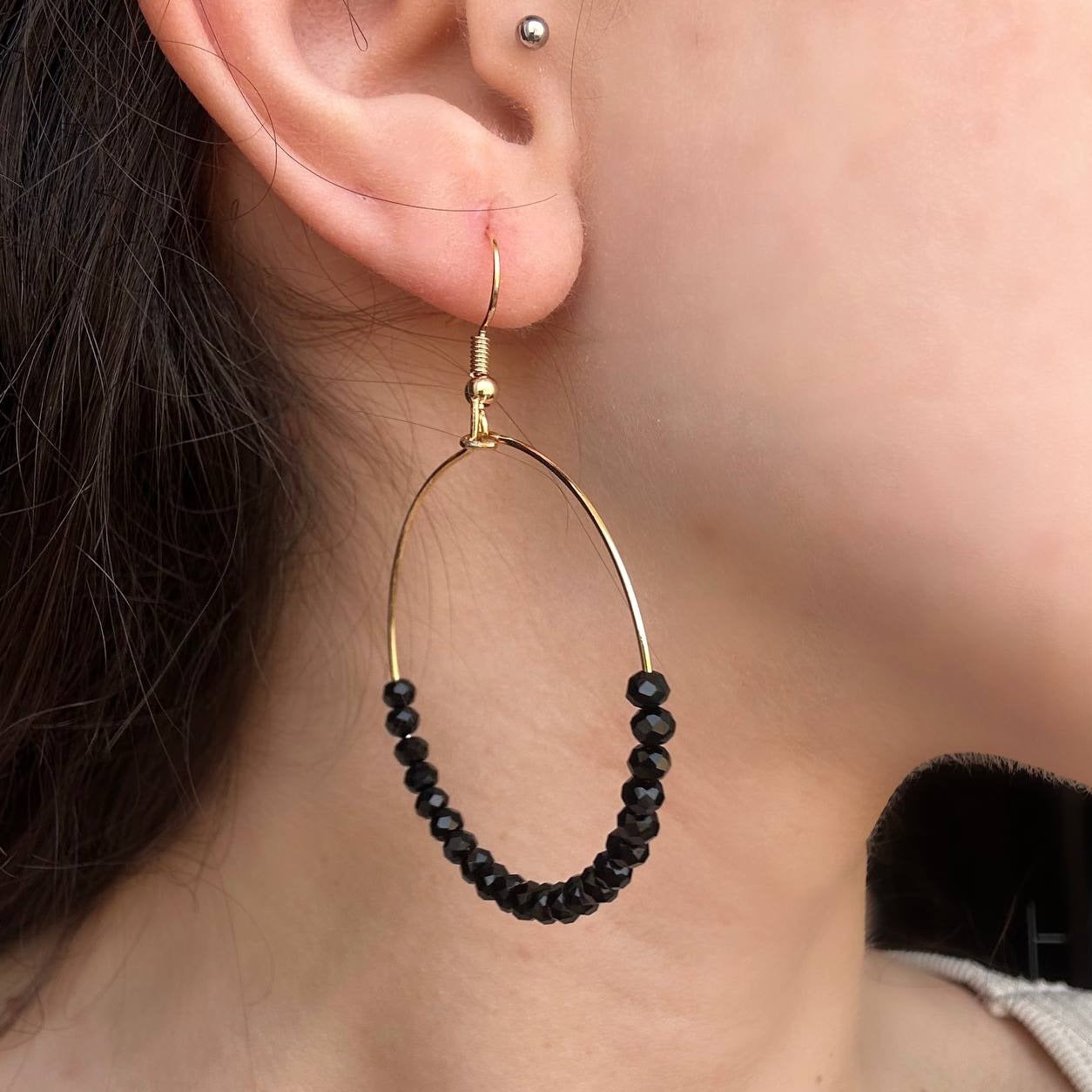 Handmade black zircon earrings