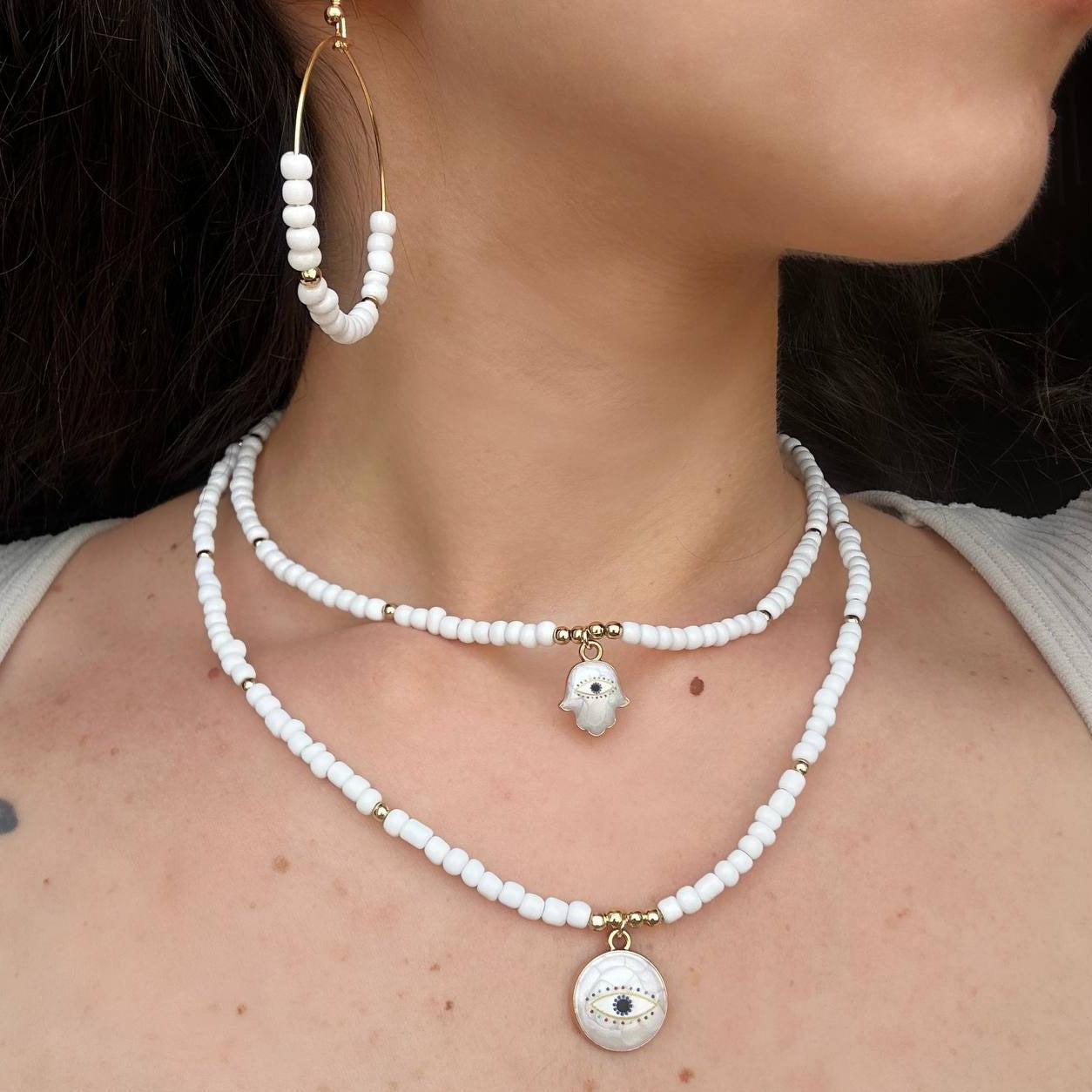 White Eye Beads Necklace
