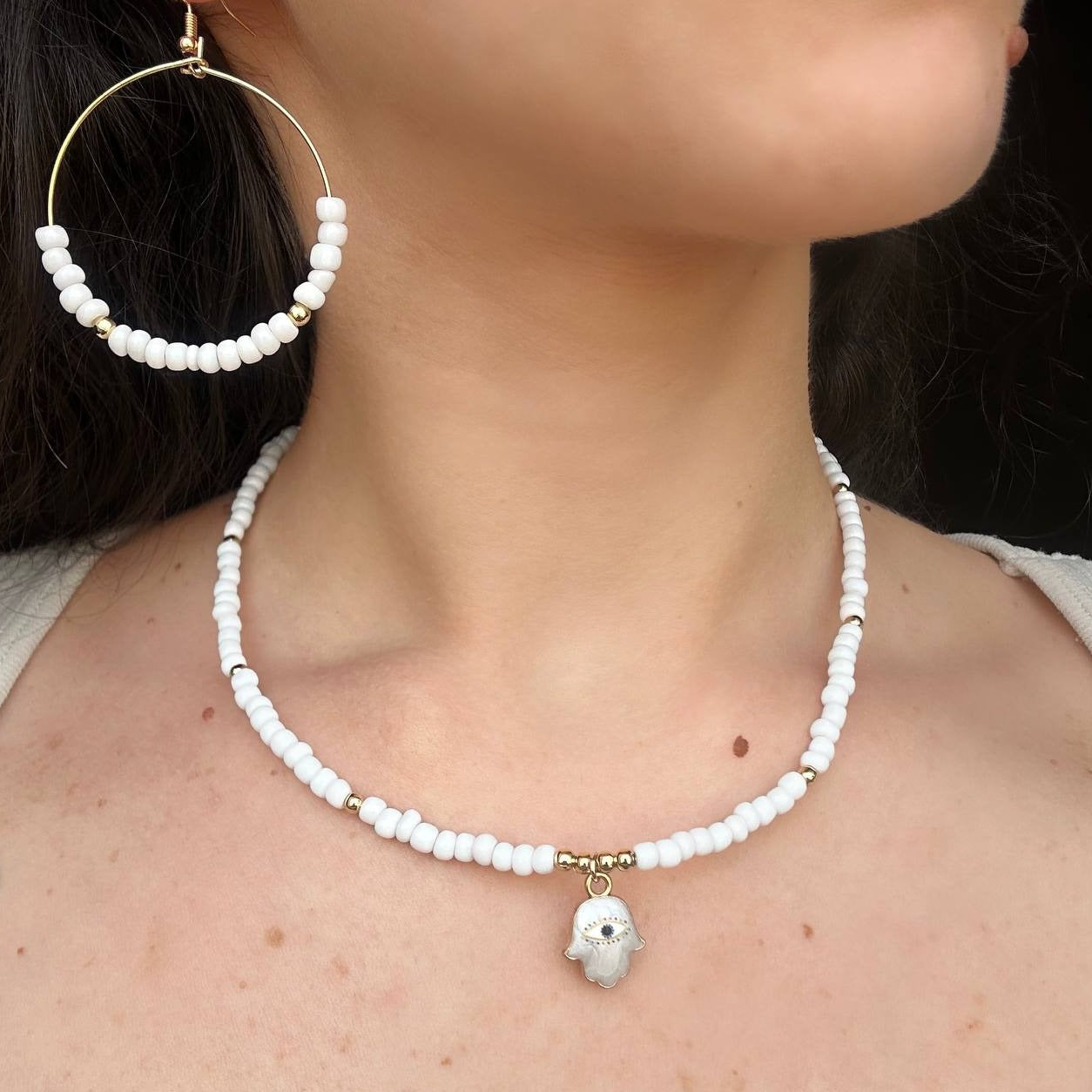 White Eye Beads Necklace